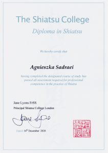 Agnieszka Sadraei - certyfikat