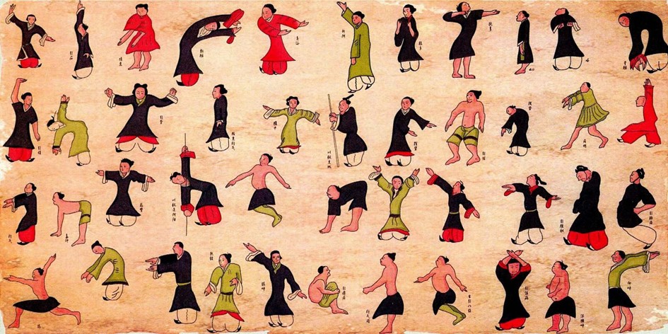 Rękopisy Mawandgui - rysunki zestawów ćwiczeń bardzo podobnych do dzisiejszego Qi Gong